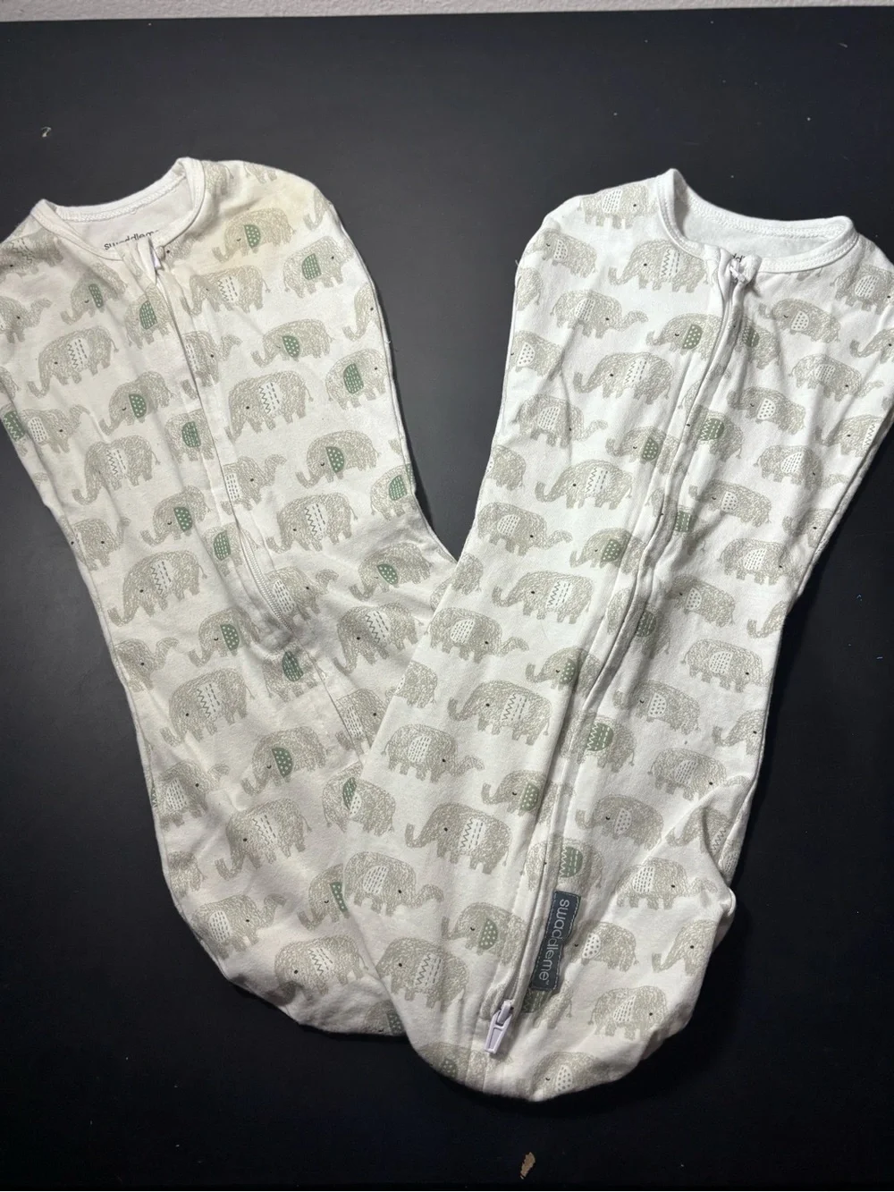 SwaddleMe White Sleep Sacks with Gray and Green Elephant Print (2 Pack)